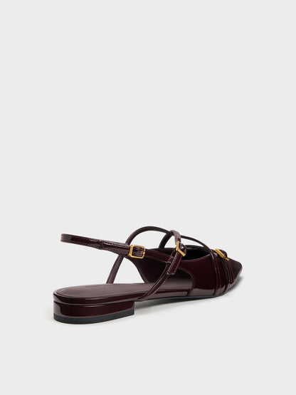 CHARLES & KEITH Hot Sale / Maybelle Patent Strappy Slingback Flats - Burgundy