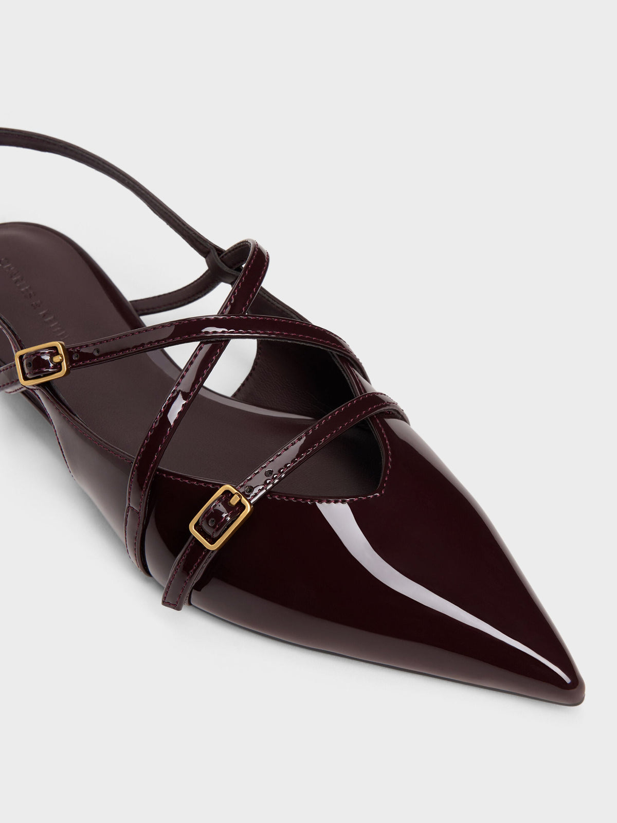 CHARLES & KEITH Hot Sale / Maybelle Patent Strappy Slingback Flats - Burgundy
