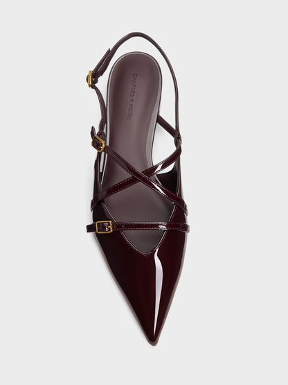 CHARLES & KEITH Hot Sale / Maybelle Patent Strappy Slingback Flats - Burgundy