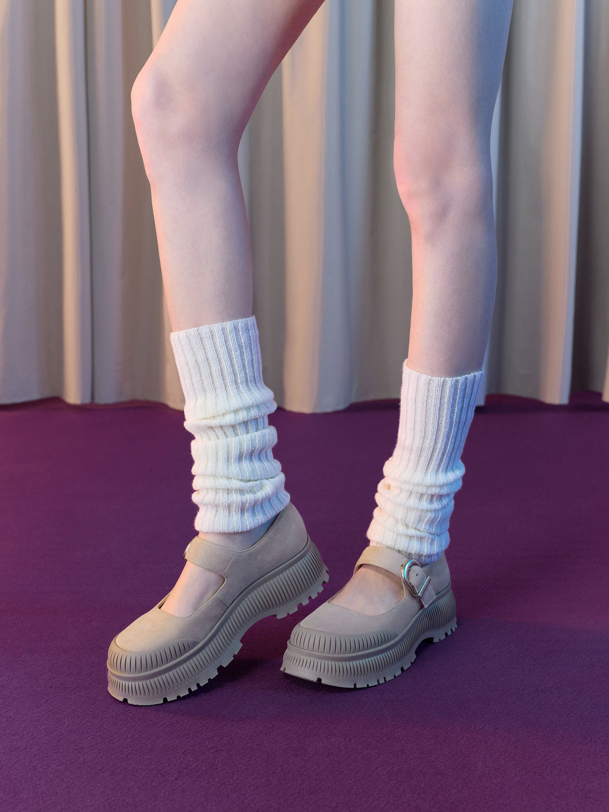 CHARLES & KEITH Exclusive / Darra Faux Suede Platform Mary Janes - Beige