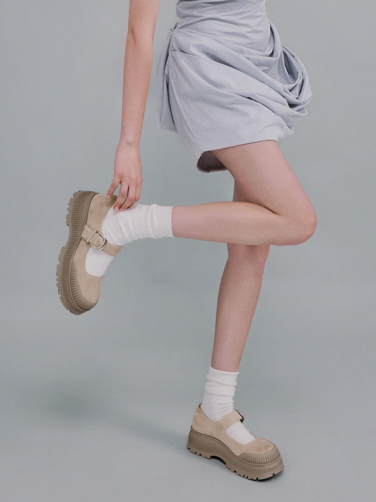 CHARLES & KEITH Exclusive / Darra Faux Suede Platform Mary Janes - Beige
