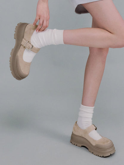 CHARLES & KEITH Exclusive / Darra Faux Suede Platform Mary Janes - Beige