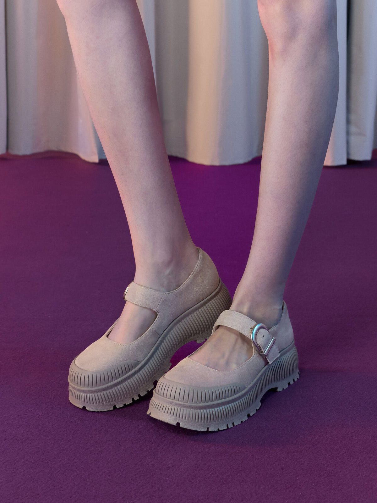 CHARLES & KEITH Exclusive / Darra Faux Suede Platform Mary Janes - Beige