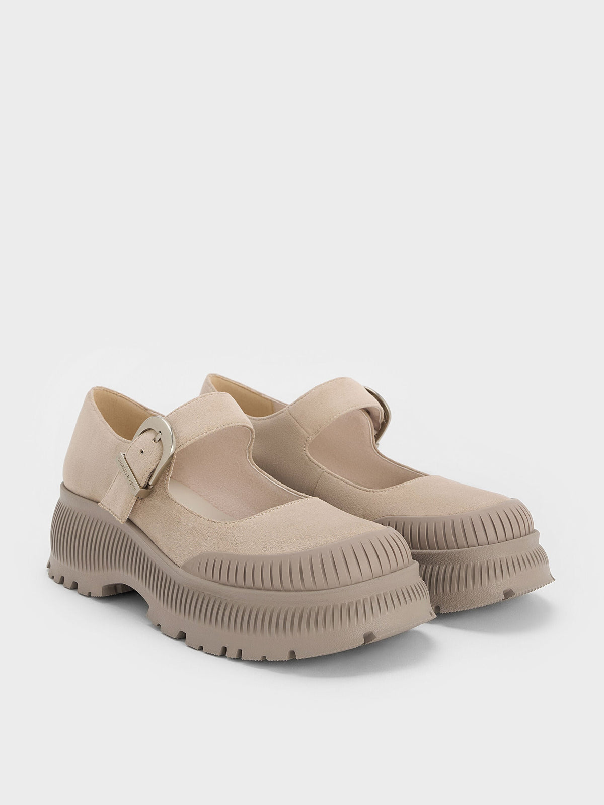 CHARLES & KEITH Exclusive / Darra Faux Suede Platform Mary Janes - Beige