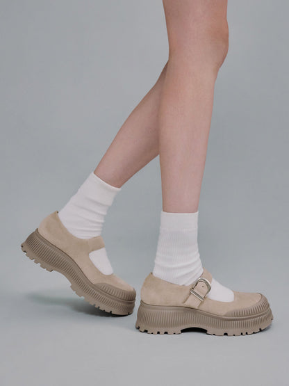 CHARLES & KEITH Exclusive / Darra Faux Suede Platform Mary Janes - Beige