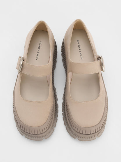 CHARLES & KEITH Exclusive / Darra Faux Suede Platform Mary Janes - Beige
