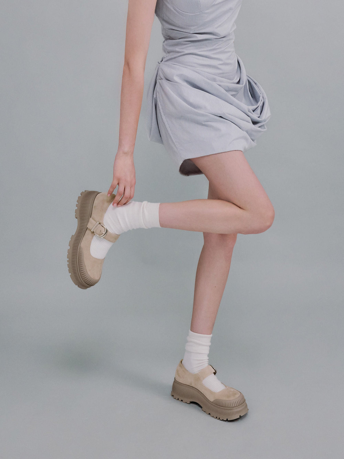 CHARLES & KEITH Exclusive / Darra Faux Suede Platform Mary Janes - Beige