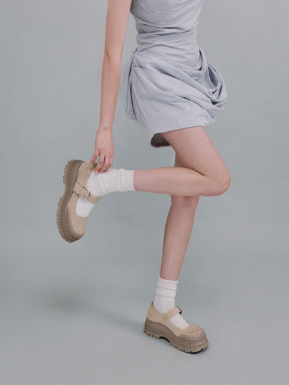 CHARLES & KEITH Exclusive / Darra Faux Suede Platform Mary Janes - Beige