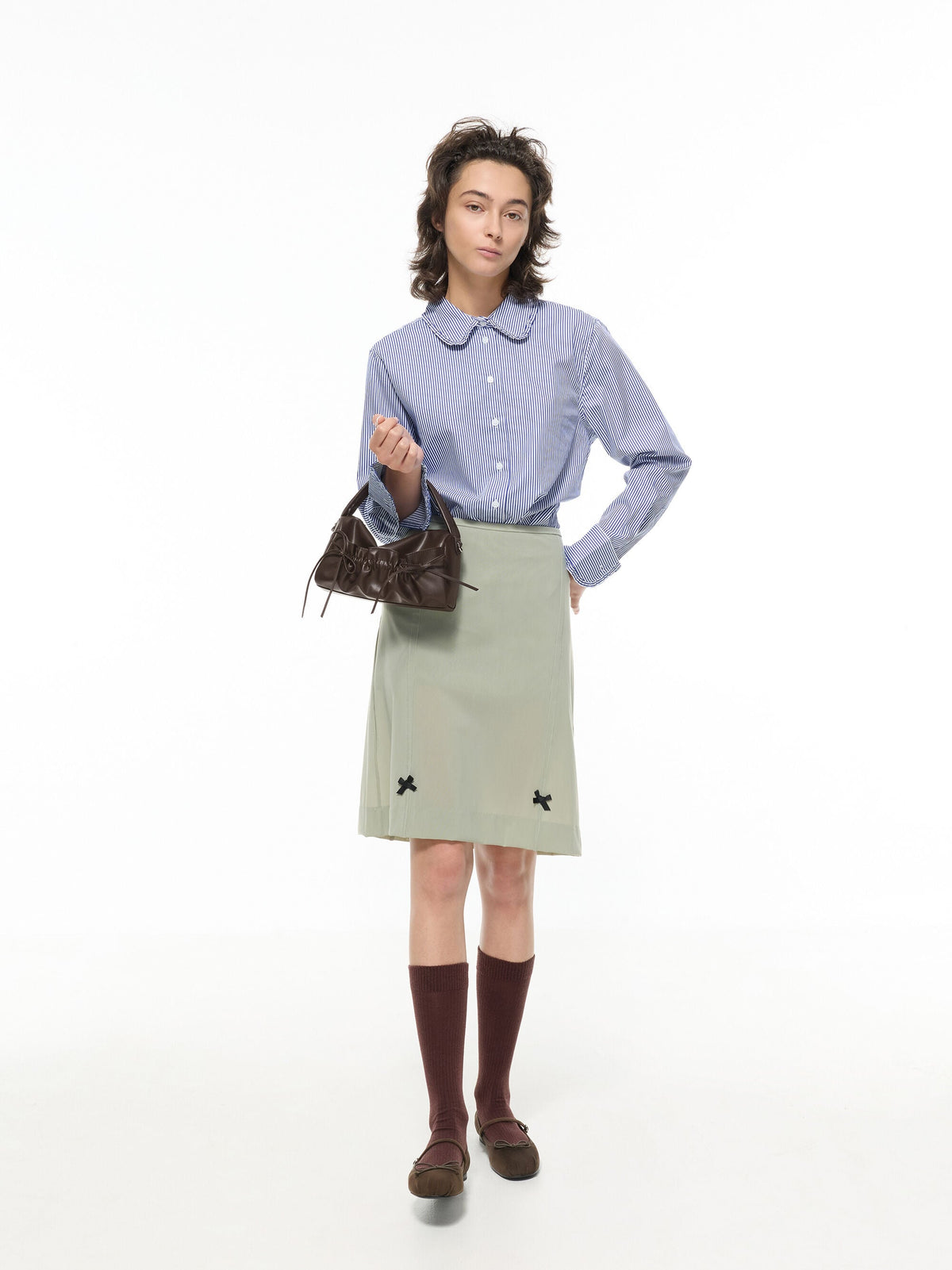 CHARLES & KEITH Customer Favorite / Emiko Faux Suede Bow Mary Jane Flats - Chocolate Textured