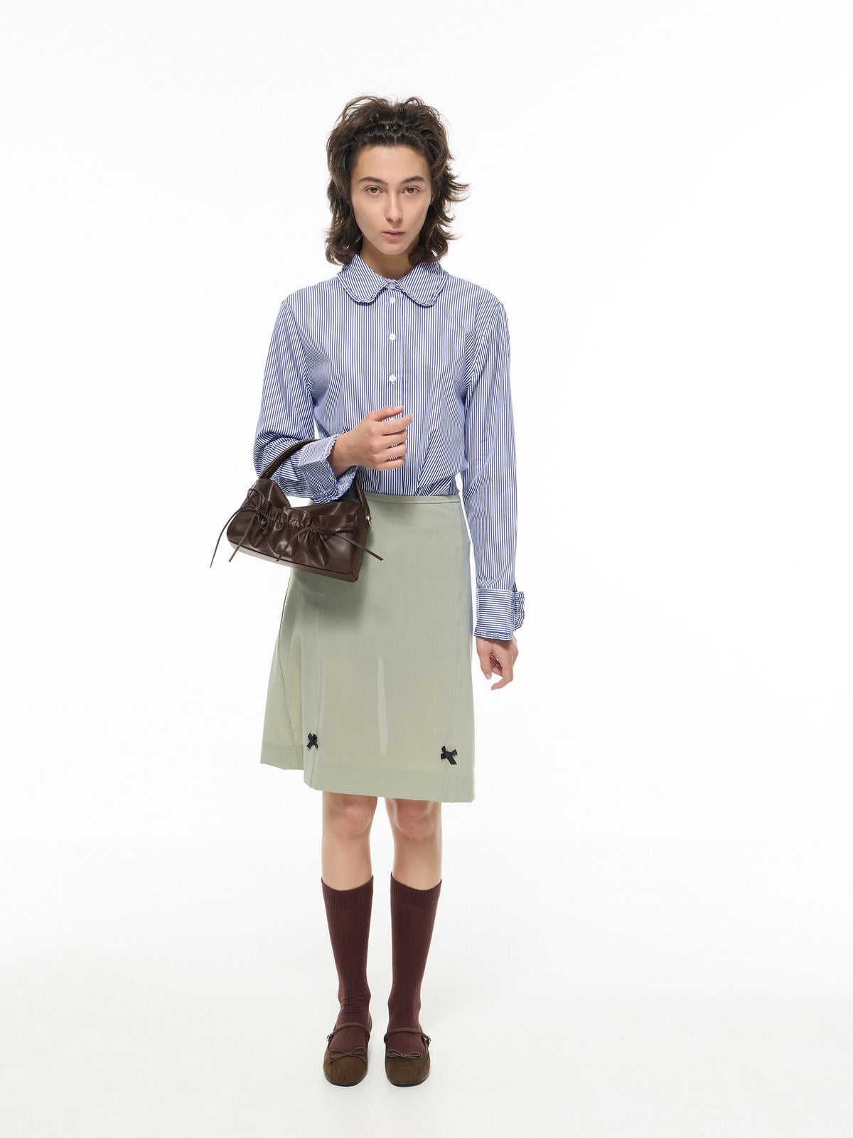CHARLES & KEITH Customer Favorite / Emiko Faux Suede Bow Mary Jane Flats - Chocolate Textured