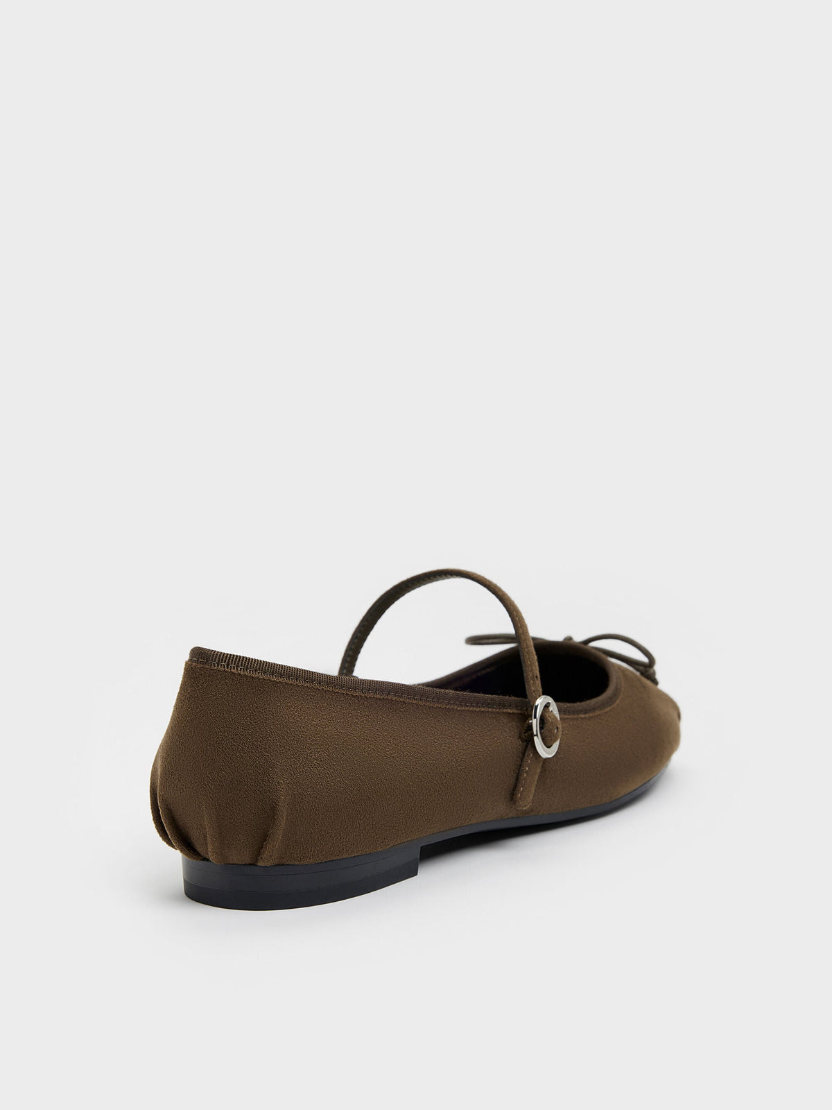 CHARLES & KEITH Customer Favorite / Emiko Faux Suede Bow Mary Jane Flats - Chocolate Textured