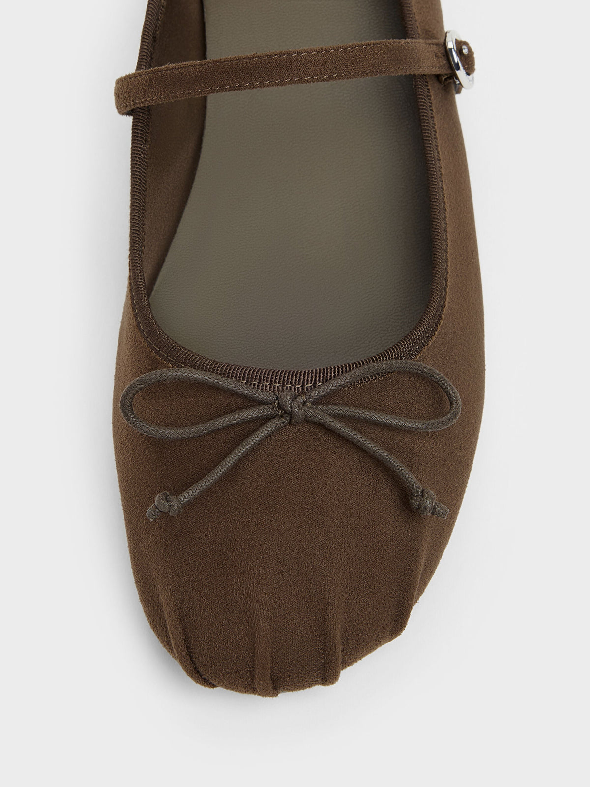 CHARLES & KEITH Customer Favorite / Emiko Faux Suede Bow Mary Jane Flats - Chocolate Textured