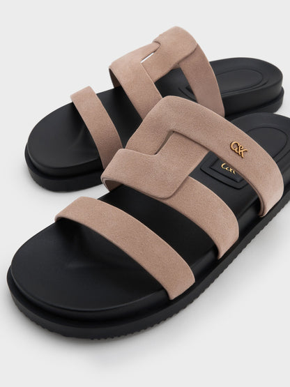CHARLES & KEITH Signature / Petina Suede Flatform Sandals - Taupe