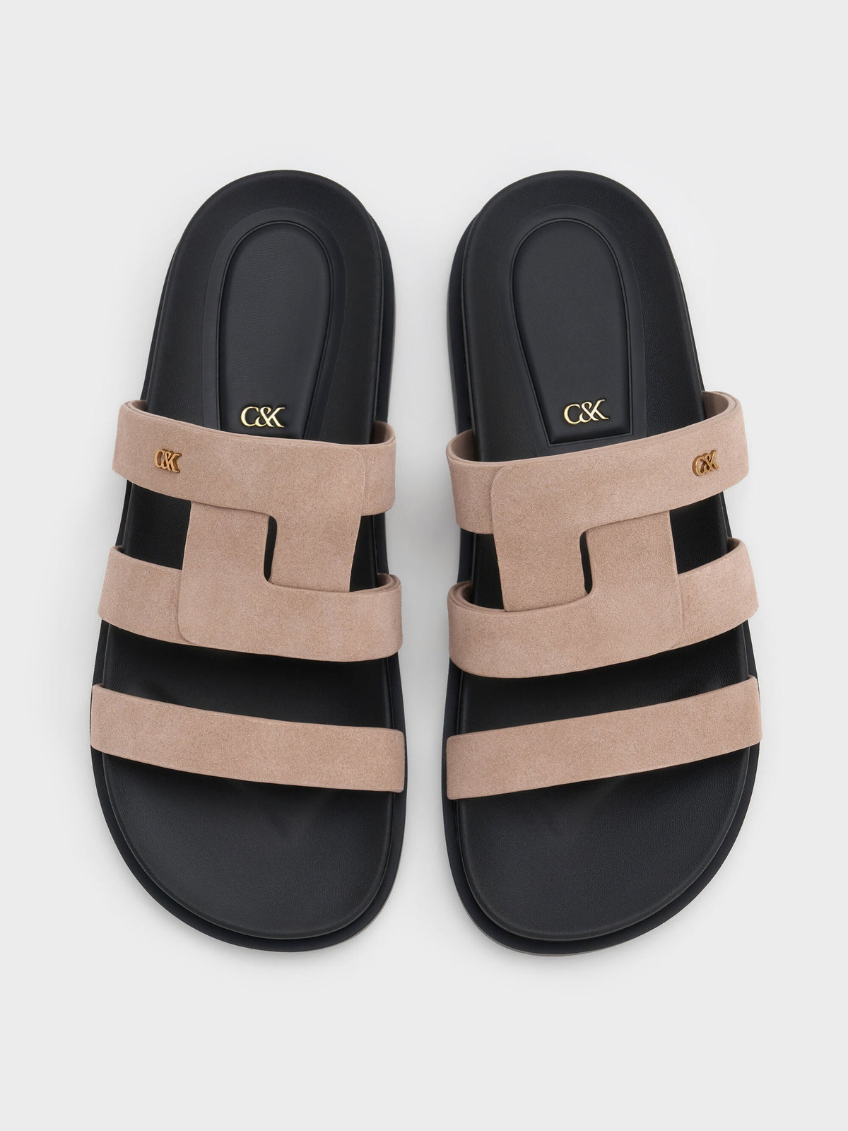 CHARLES & KEITH Signature / Petina Suede Flatform Sandals - Taupe
