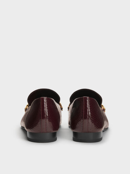 CHARLES & KEITH Classic / Snake-Print Metallic-Accent Loafers - Animal Print Burgundy