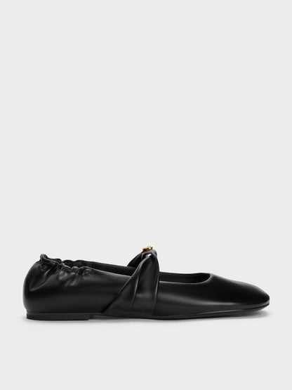 CHARLES & KEITH Essential / Metallic-Accent Twist-Strap Mary Jane Flats - Black