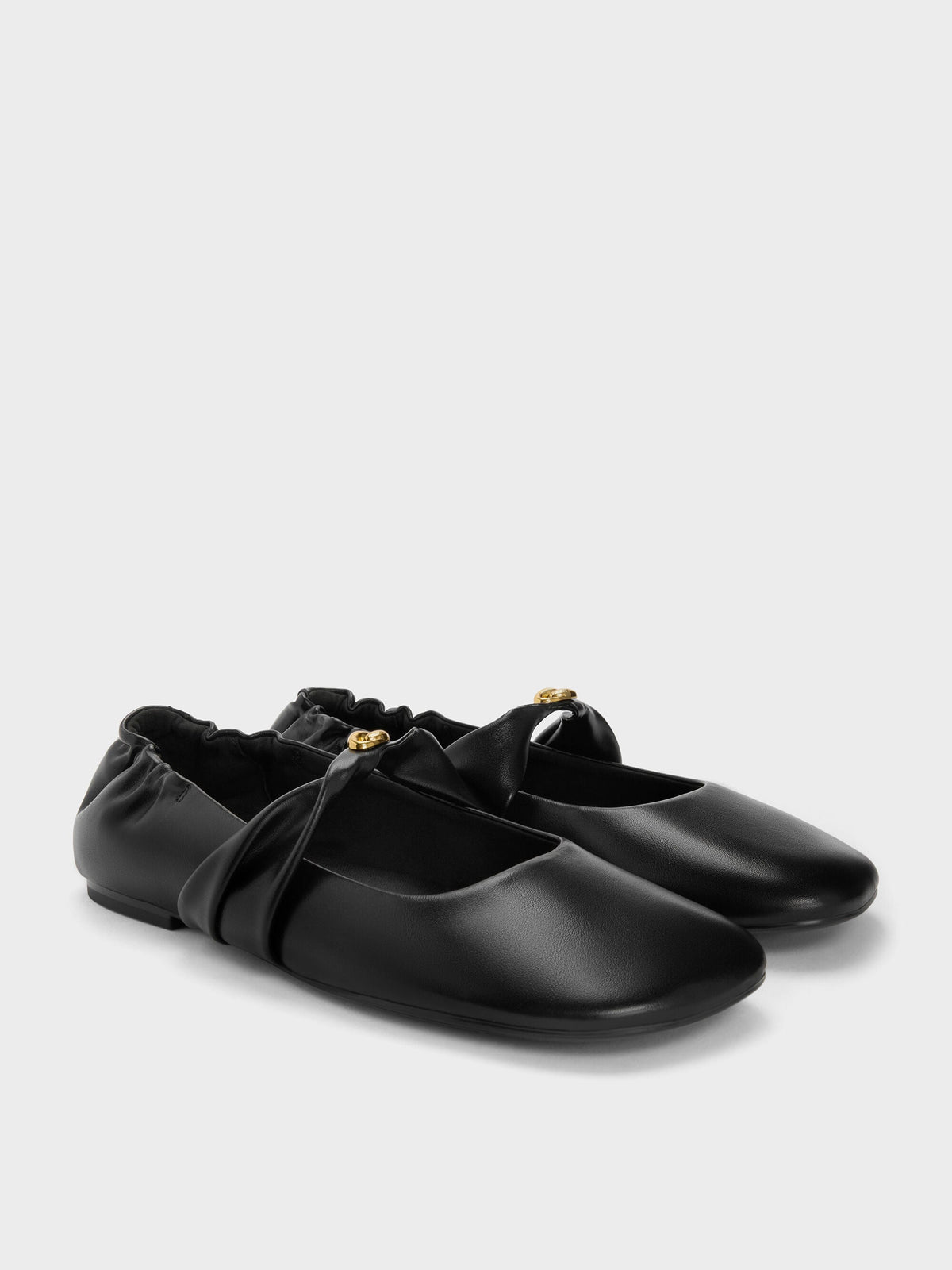 CHARLES & KEITH Essential / Metallic-Accent Twist-Strap Mary Jane Flats - Black