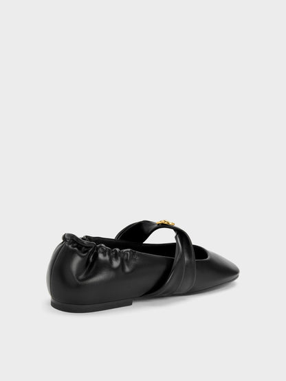 CHARLES & KEITH Essential / Metallic-Accent Twist-Strap Mary Jane Flats - Black