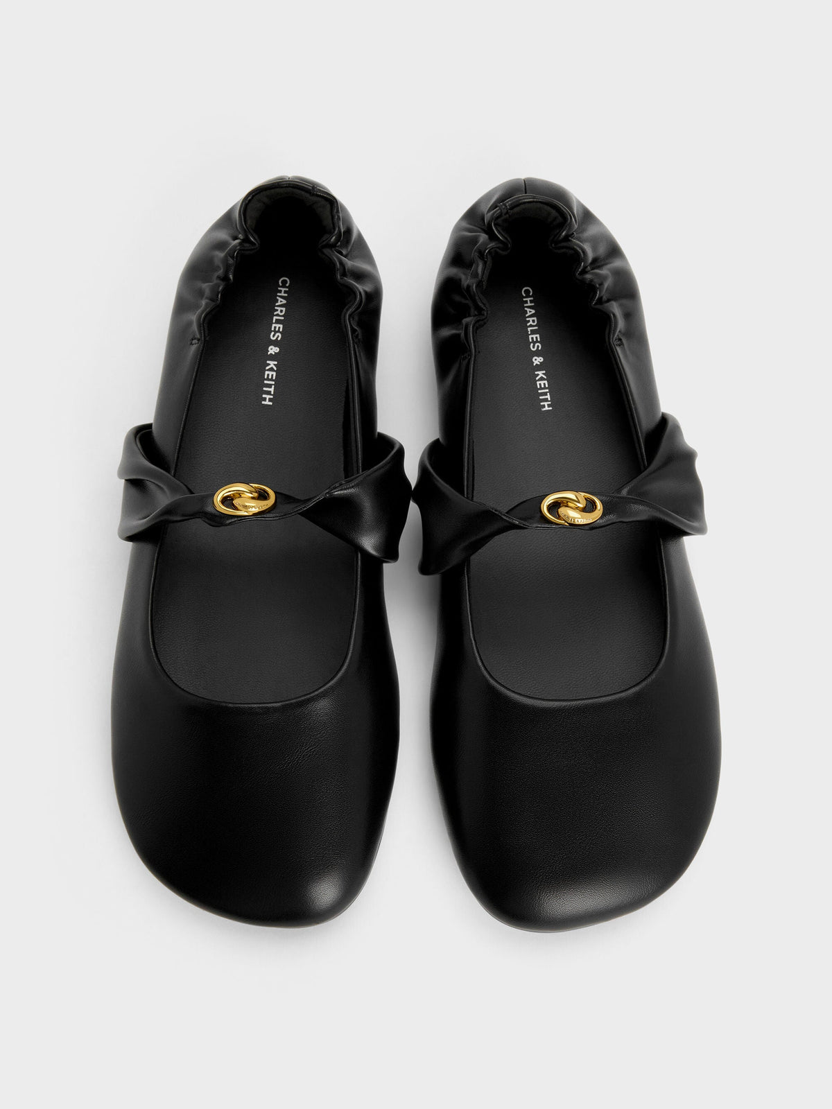 CHARLES & KEITH Essential / Metallic-Accent Twist-Strap Mary Jane Flats - Black