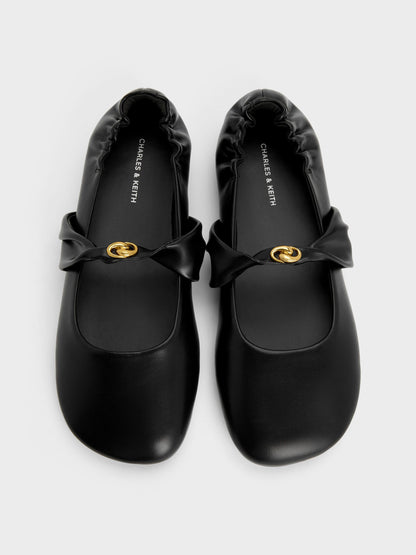 CHARLES & KEITH Essential / Metallic-Accent Twist-Strap Mary Jane Flats - Black