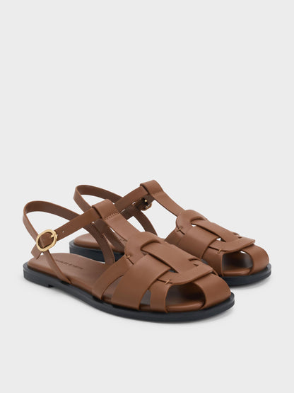 CHARLES & KEITH Great Value / Easley T-Bar Caged Sandals - Caramel
