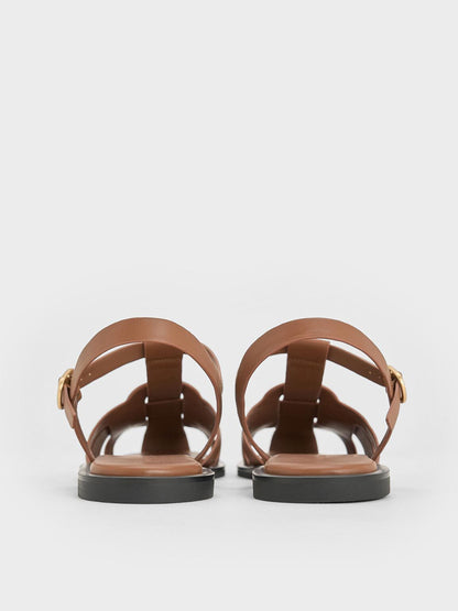 CHARLES & KEITH Great Value / Easley T-Bar Caged Sandals - Caramel
