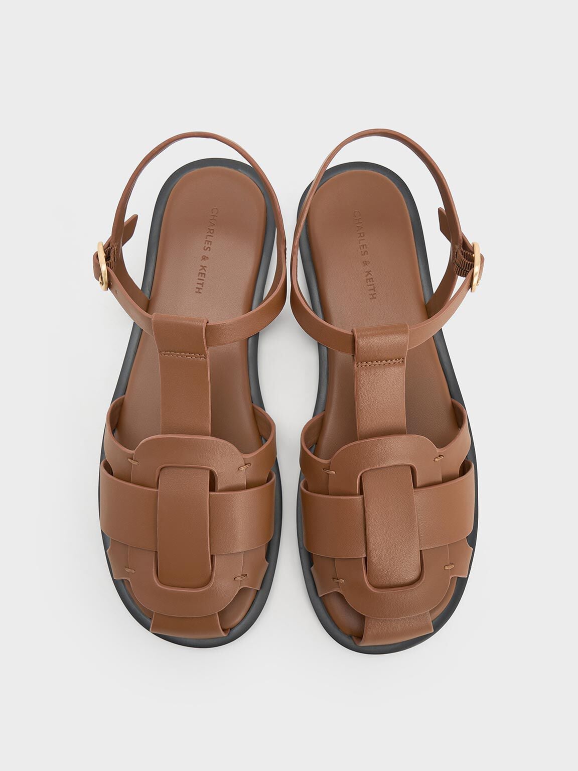 CHARLES & KEITH Great Value / Easley T-Bar Caged Sandals - Caramel