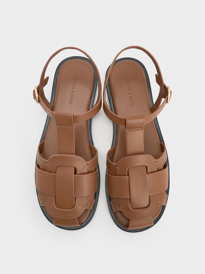 CHARLES & KEITH Great Value / Easley T-Bar Caged Sandals - Caramel