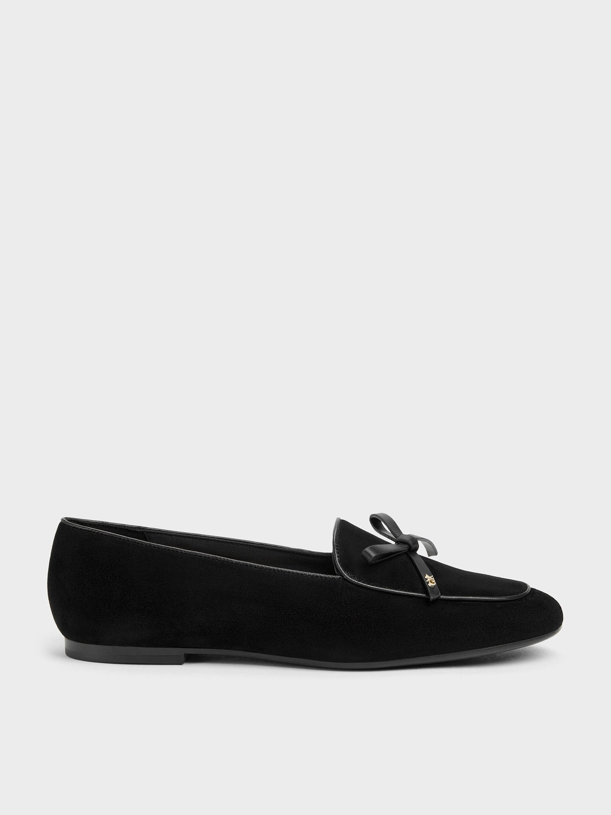 CHARLES & KEITH Latest / Leather & Suede Bow Loafers - Black Textured