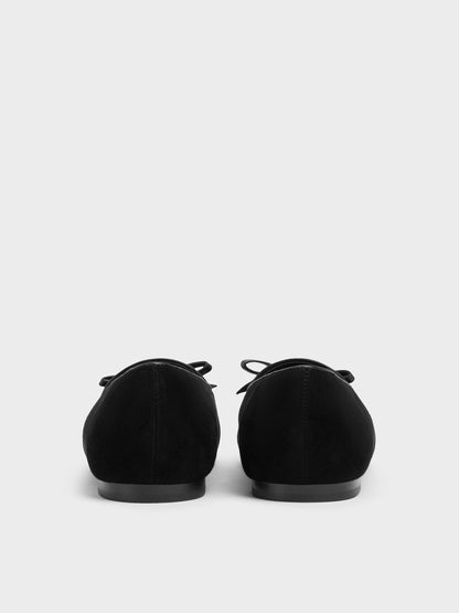 CHARLES & KEITH Latest / Leather & Suede Bow Loafers - Black Textured