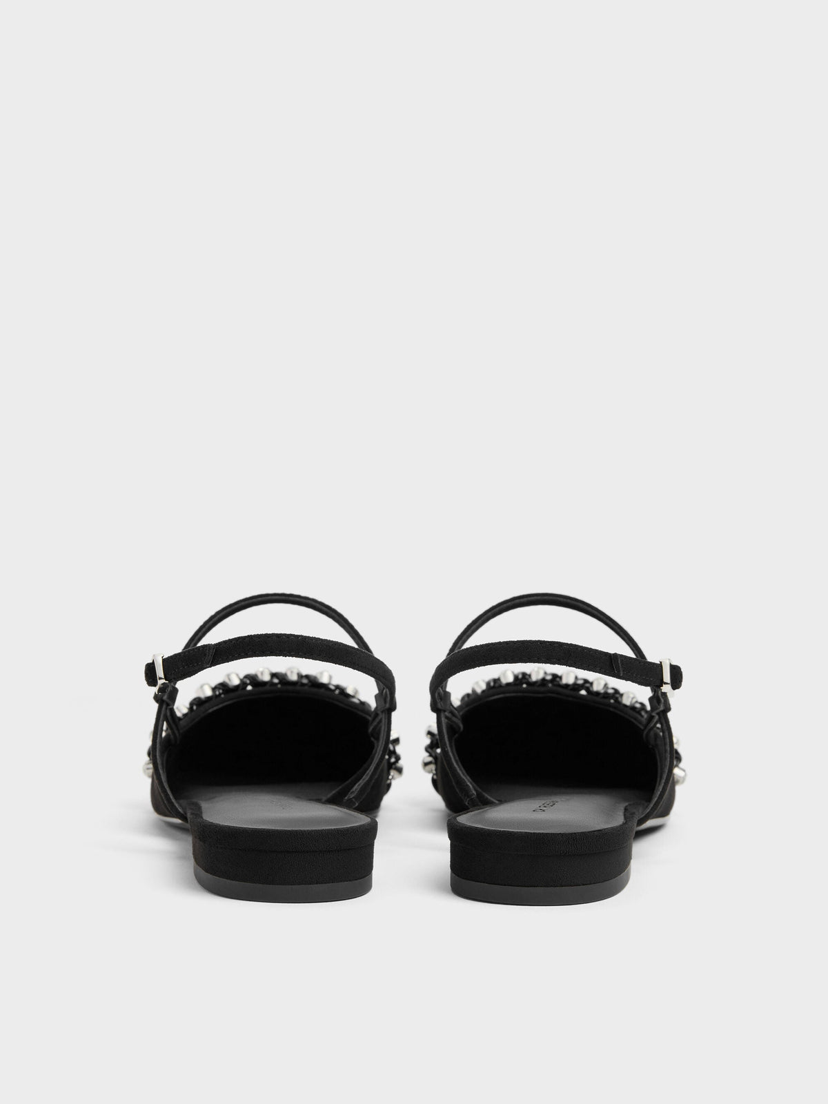 CHARLES & KEITH Quality / Faux Suede Crystal Slingback Flats - Black Textured