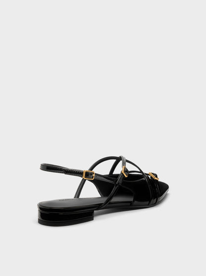 CHARLES & KEITH Recommended / Maybelle Patent Strappy Slingback Flats - Black Patent