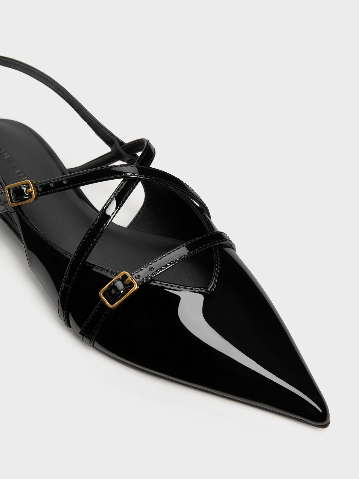 CHARLES & KEITH Recommended / Maybelle Patent Strappy Slingback Flats - Black Patent