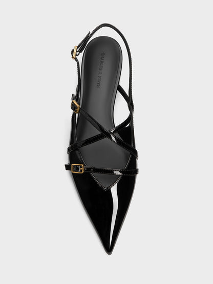 CHARLES & KEITH Recommended / Maybelle Patent Strappy Slingback Flats - Black Patent