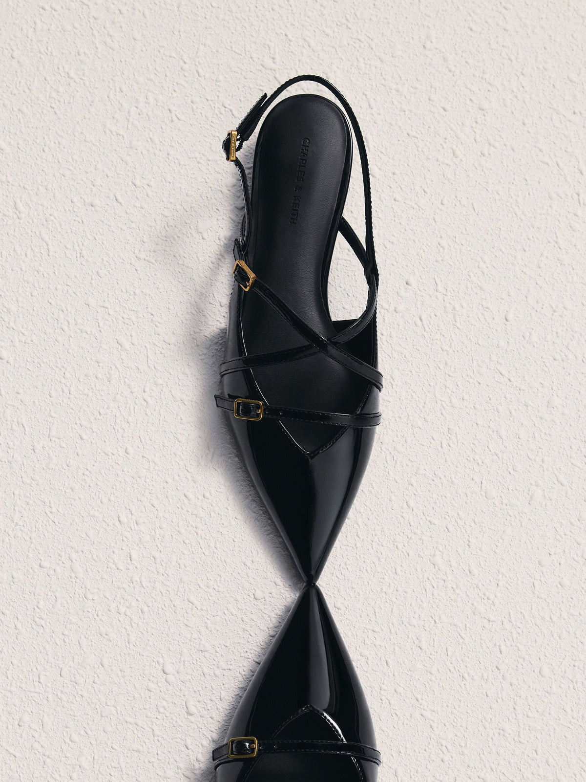 CHARLES & KEITH Recommended / Maybelle Patent Strappy Slingback Flats - Black Patent