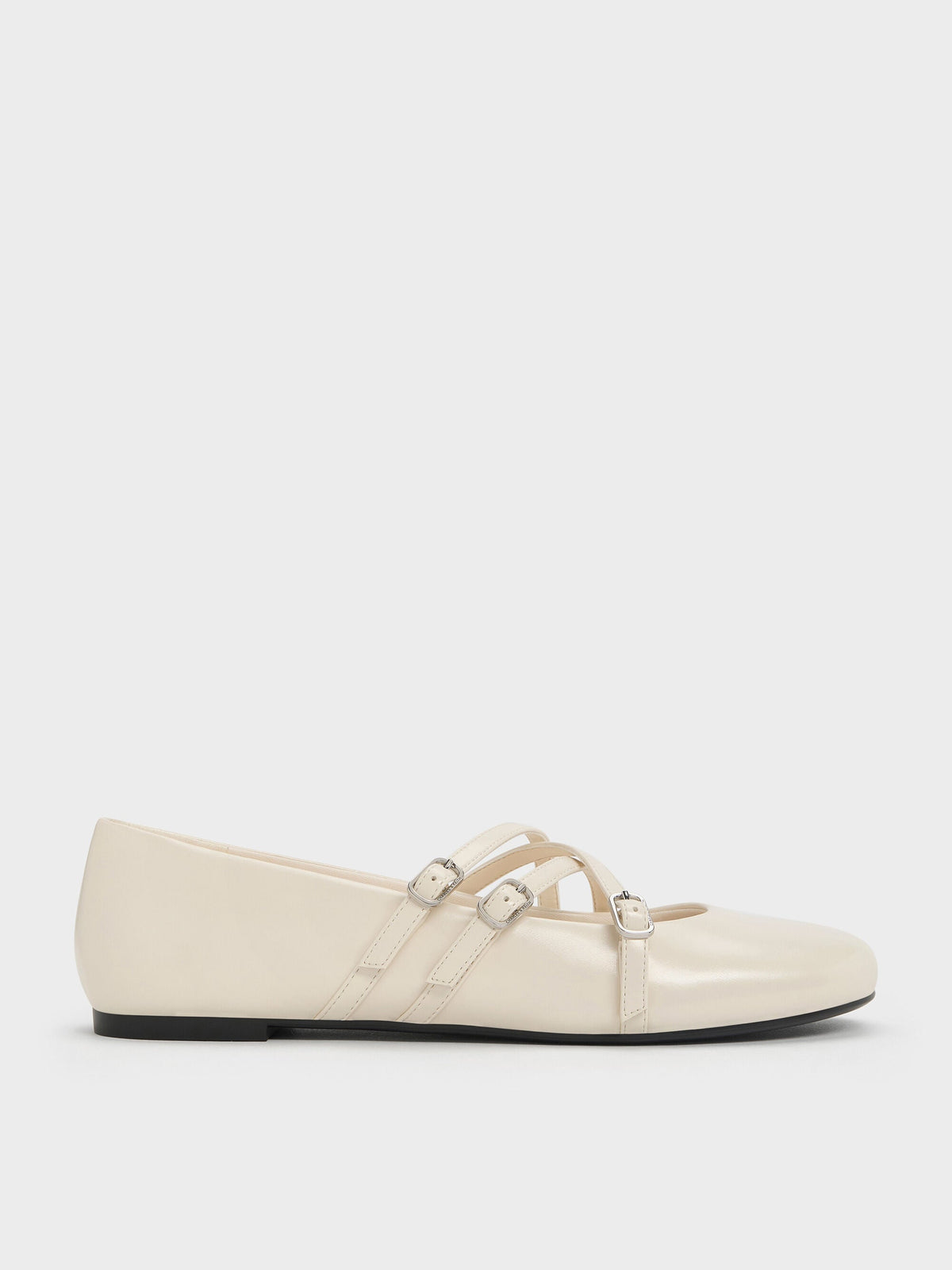 CHARLES & KEITH Trending / Triple-Strap Mary Jane Flats - Chalk