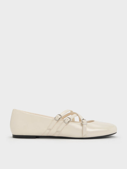 CHARLES & KEITH Trending / Triple-Strap Mary Jane Flats - Chalk