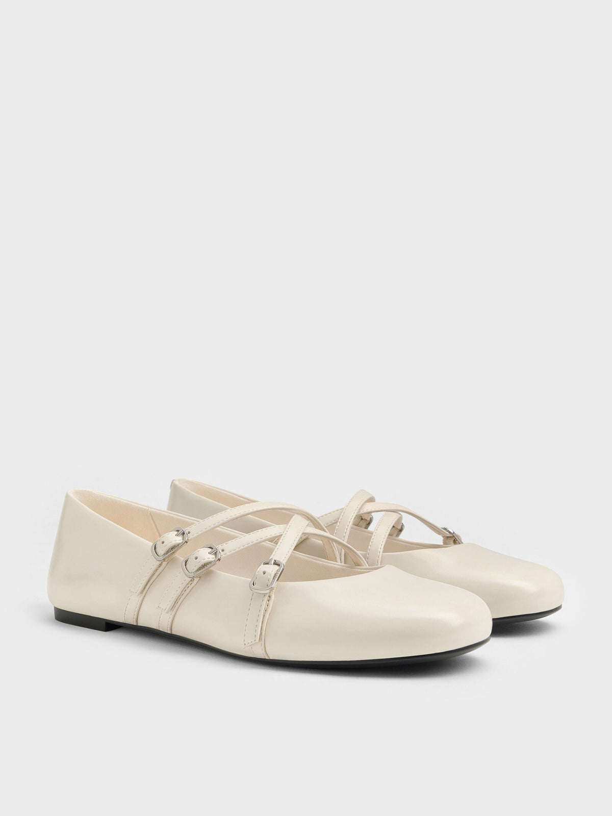 CHARLES & KEITH Trending / Triple-Strap Mary Jane Flats - Chalk