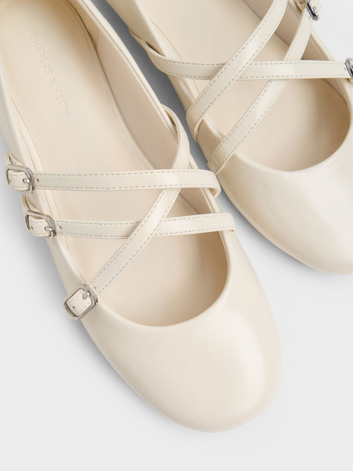 CHARLES & KEITH Trending / Triple-Strap Mary Jane Flats - Chalk