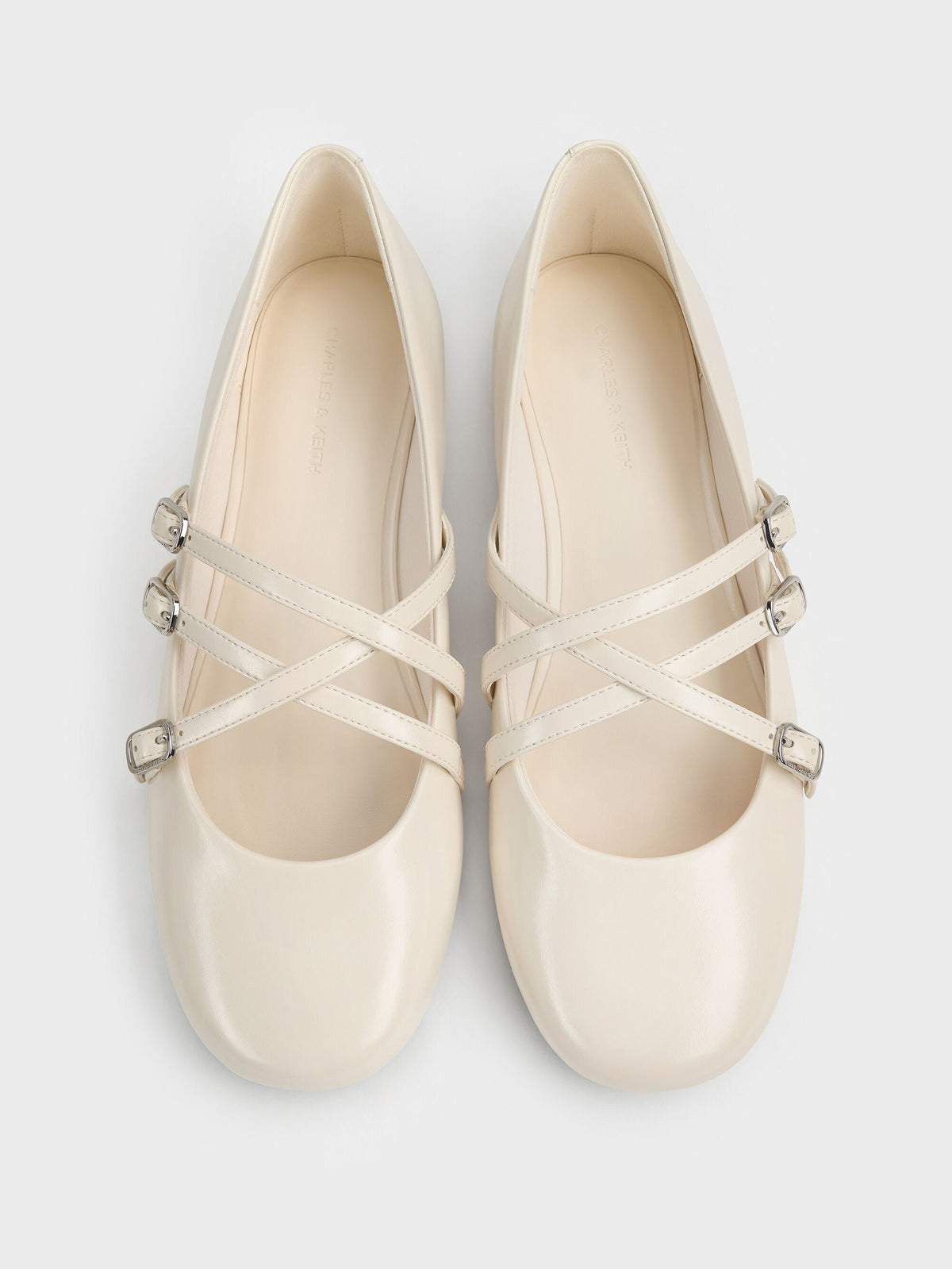 CHARLES & KEITH Trending / Triple-Strap Mary Jane Flats - Chalk
