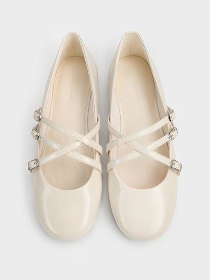 CHARLES & KEITH Trending / Triple-Strap Mary Jane Flats - Chalk