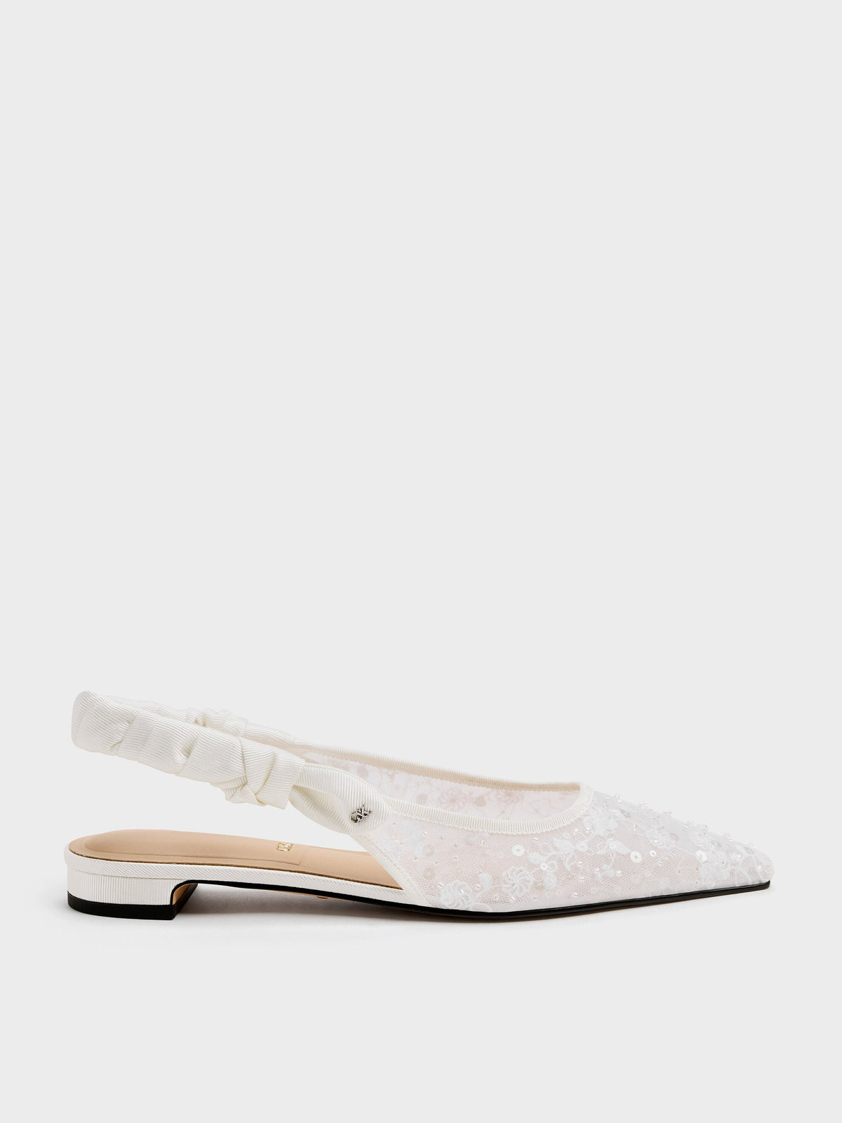 CHARLES & KEITH Trending / Tayari Embroidered-Mesh Slingback Flats - White