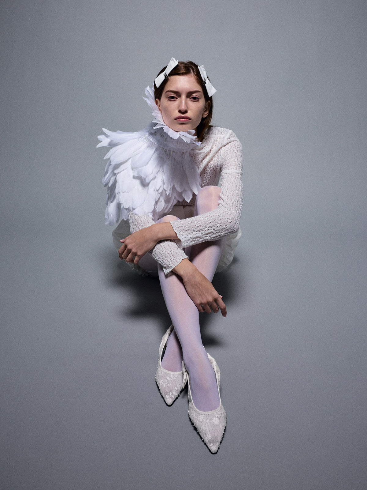 CHARLES & KEITH Trending / Tayari Embroidered-Mesh Slingback Flats - White