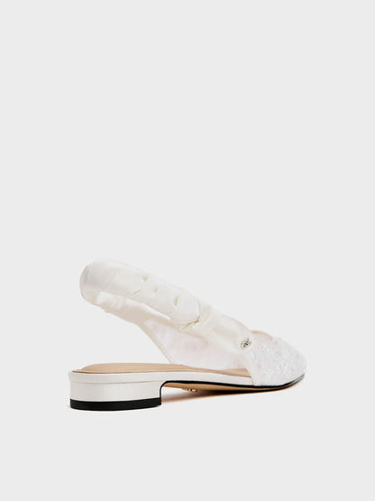 CHARLES & KEITH Trending / Tayari Embroidered-Mesh Slingback Flats - White