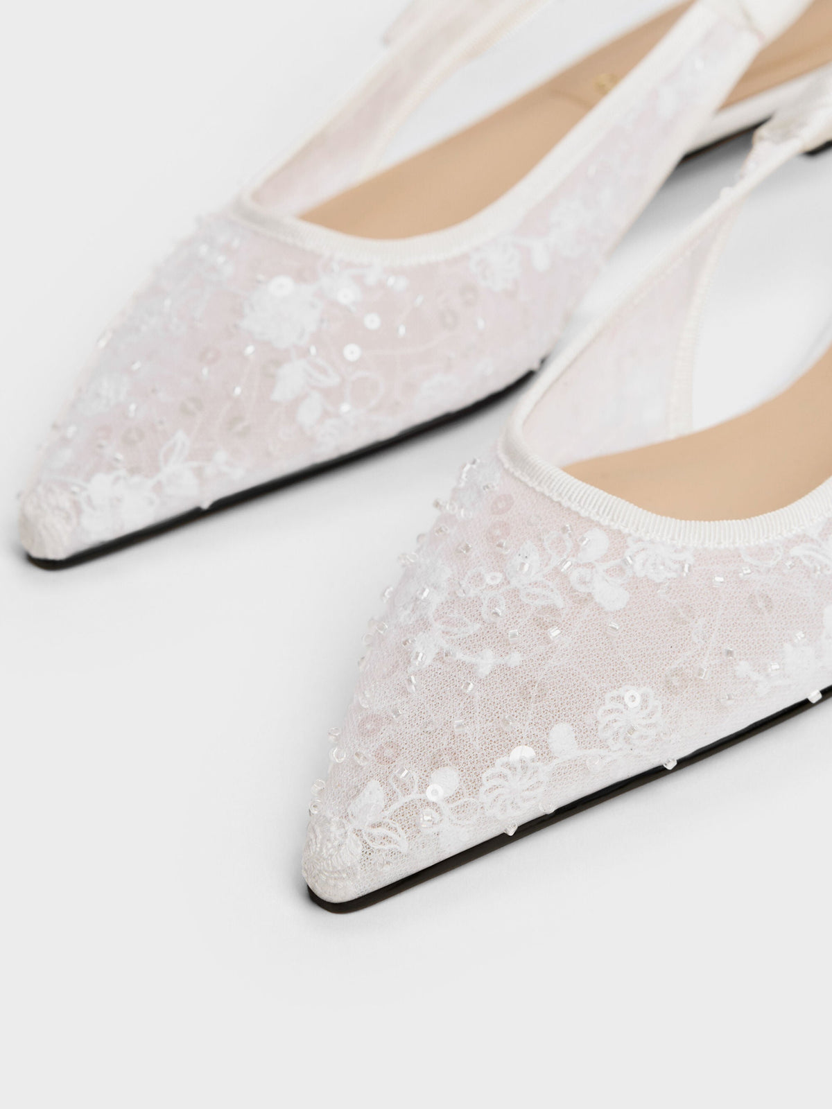 CHARLES & KEITH Trending / Tayari Embroidered-Mesh Slingback Flats - White