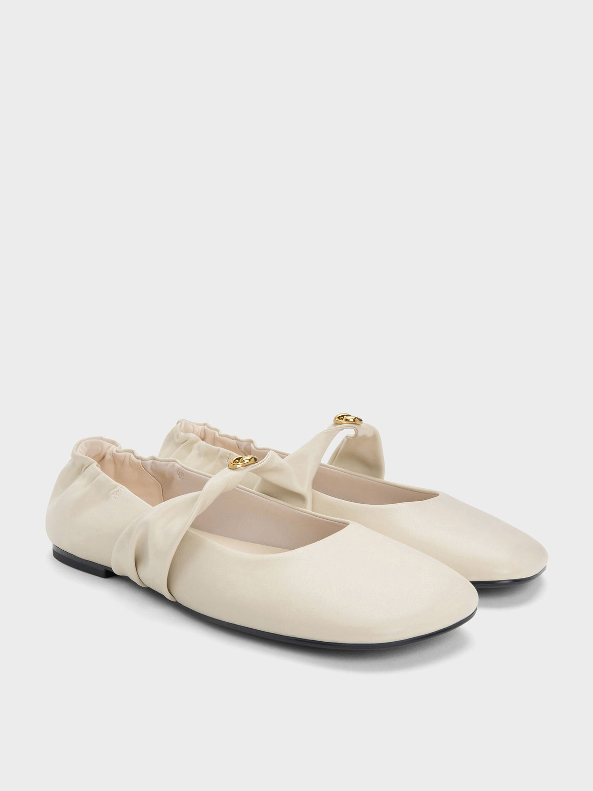 CHARLES & KEITH Great Value / Metallic-Accent Twist-Strap Mary Jane Flats - Chalk