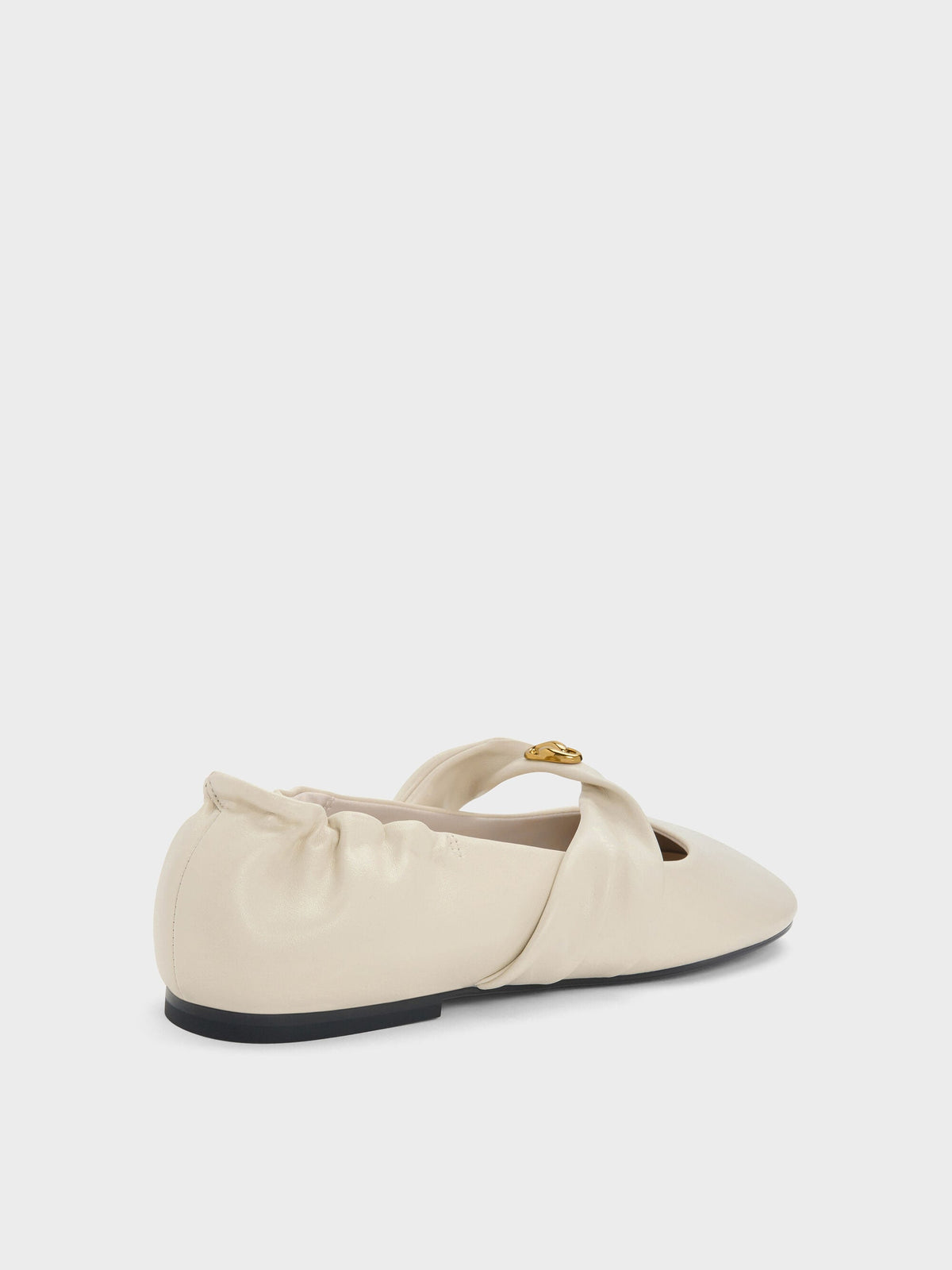 CHARLES & KEITH Great Value / Metallic-Accent Twist-Strap Mary Jane Flats - Chalk