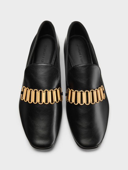 CHARLES & KEITH Trending / Metallic-Accent Loafers - Black