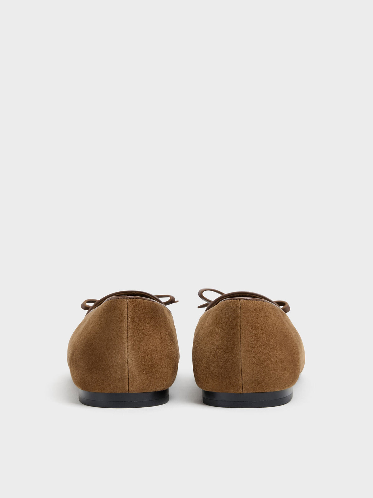 CHARLES & KEITH Best Seller / Leather & Suede Bow Loafers - Brown