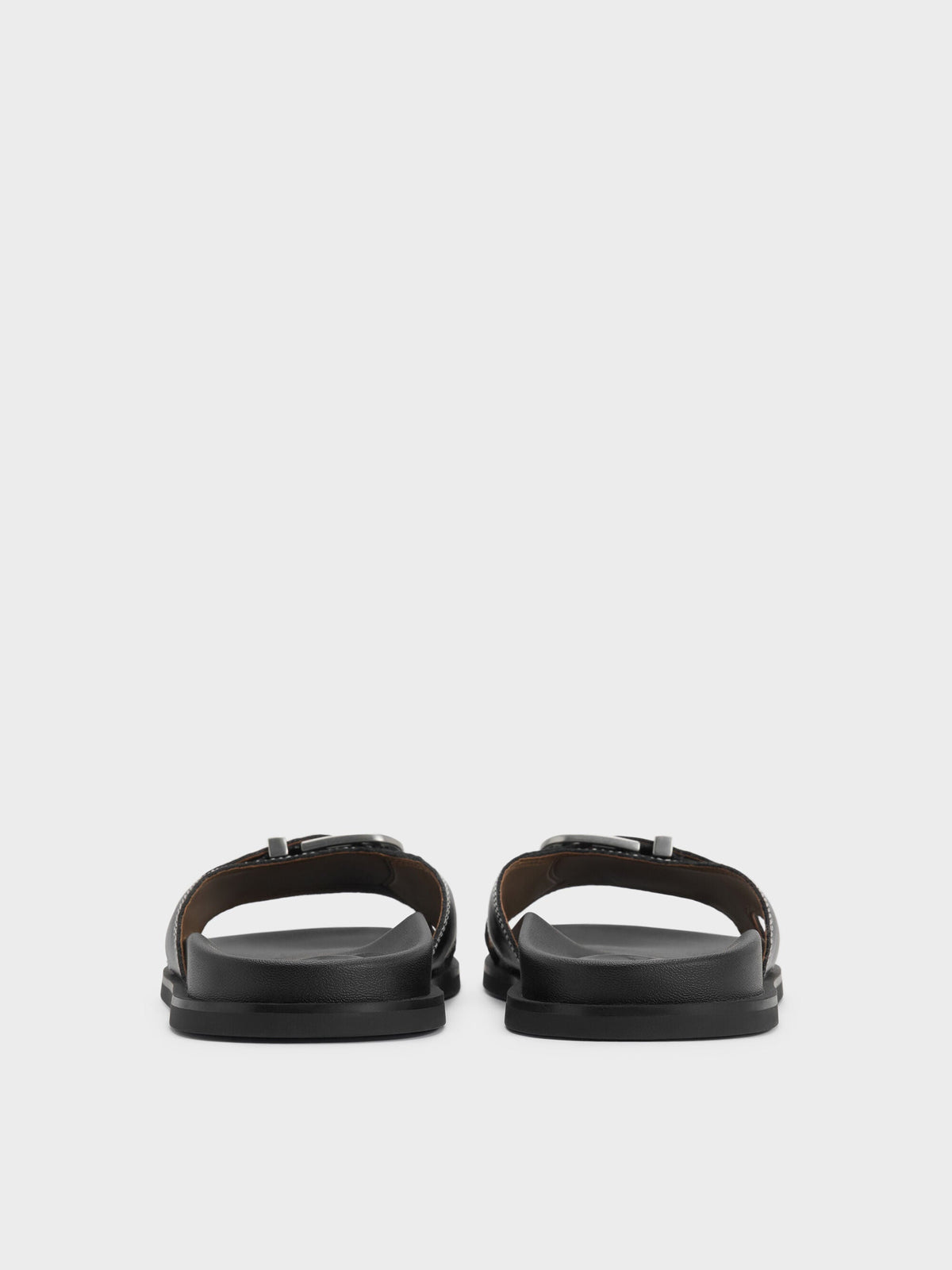 CHARLES & KEITH Discount / Stitch-Trim Buckled Slides - Black